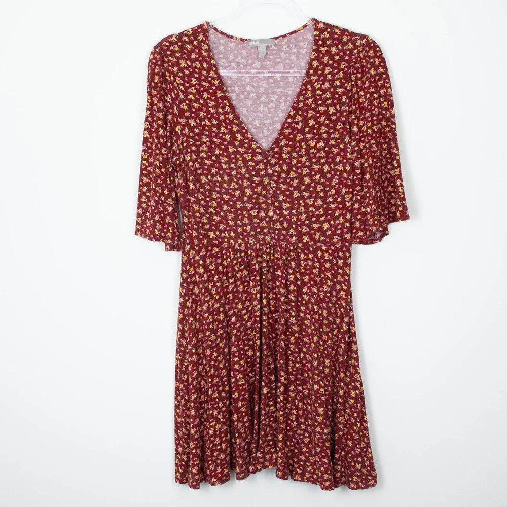 ASOS V Neck Floral Flutter Sleeve Mini Dress Womens Size 8 - Picture 1 of 9